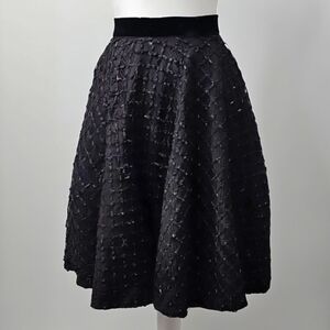 VTG Smart Set Black Taffeta Mesh Overlay Fit & Flare Skirt w Gold Accents Party